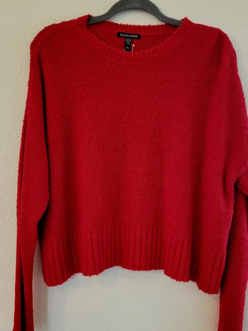 EILEEN FISHER Red Bouclé Crewneck Sweater NEW Small